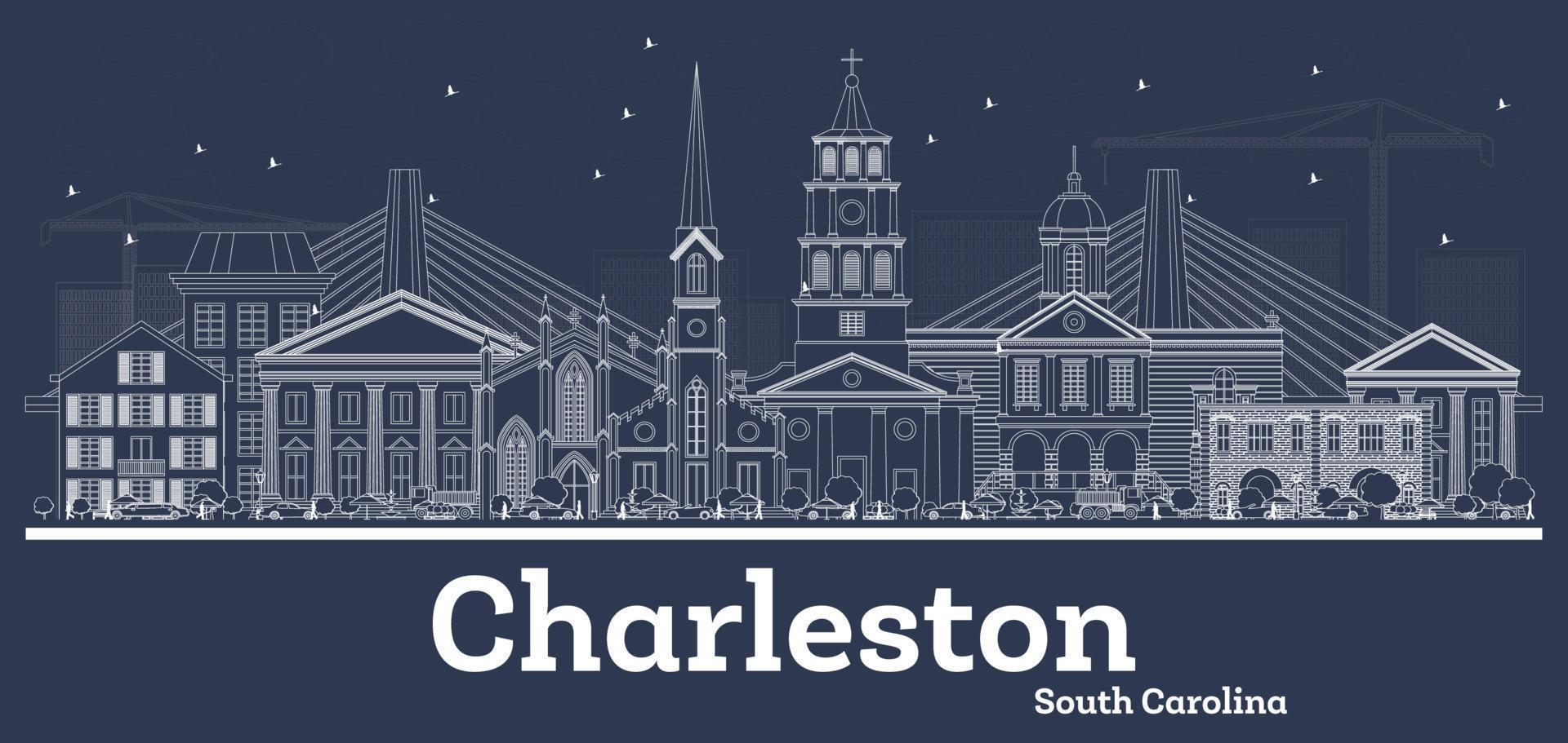 Outline Charleston South Carolina City Skyline with White Buildings. vector