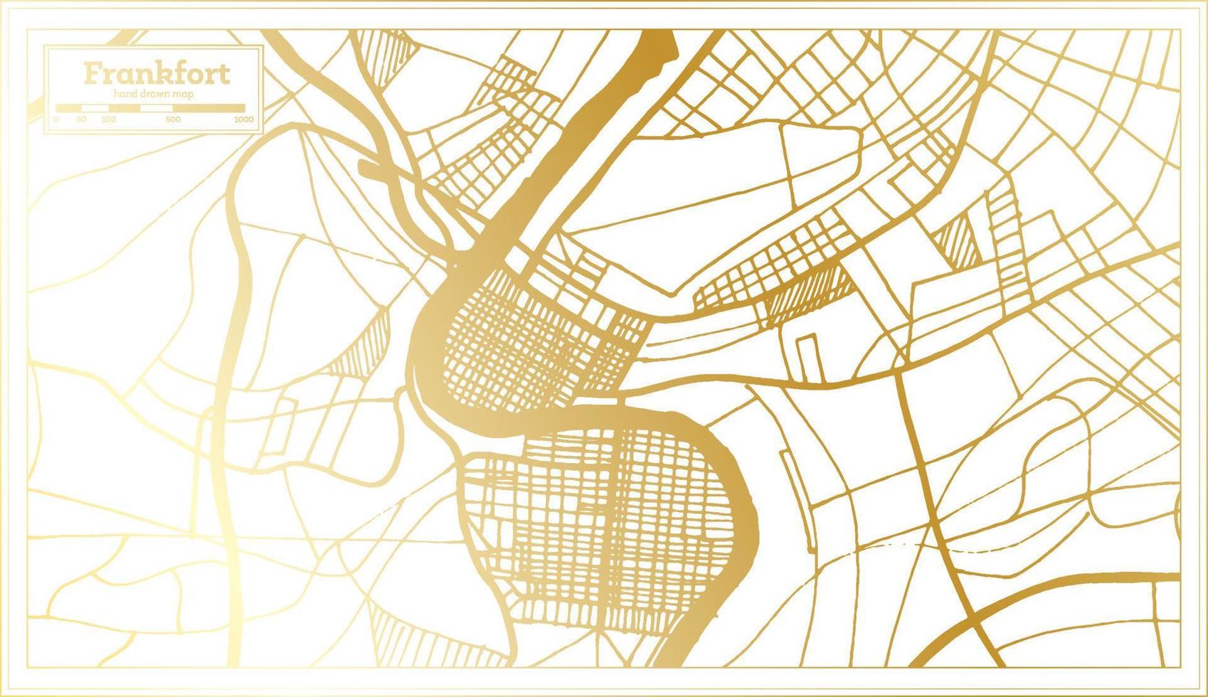 mapa de la ciudad de frankfort usa en estilo retro en color dorado. esquema del mapa. vector