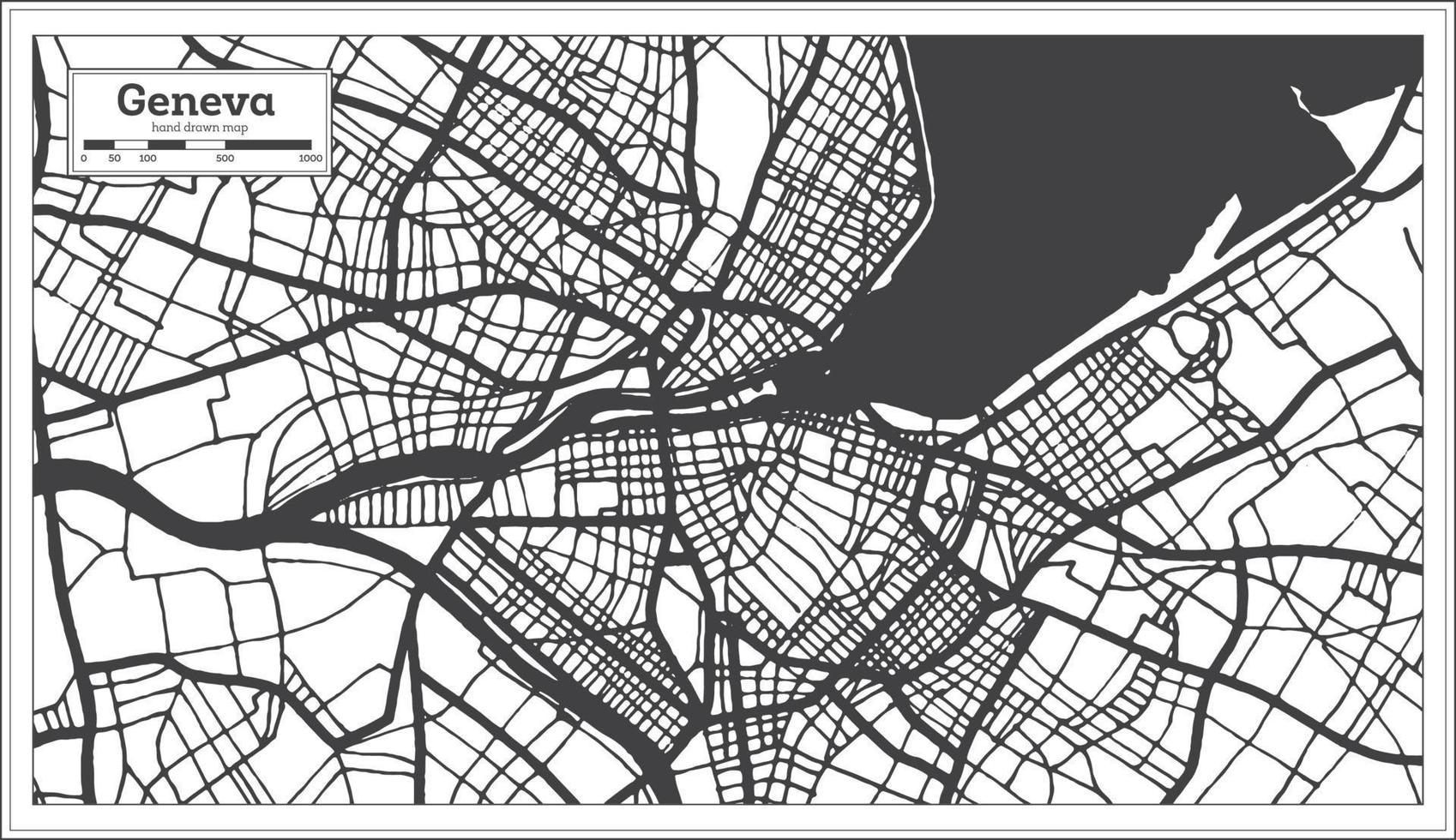 mapa de la ciudad de ginebra suiza en color blanco y negro en estilo retro. vector