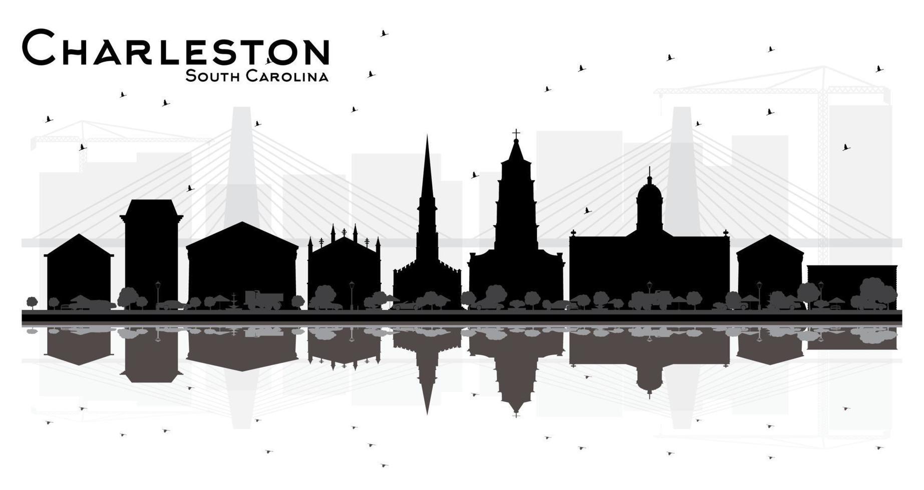 Charleston South Carolina City skyline silhouette with black Buildings Isolated on white. vector