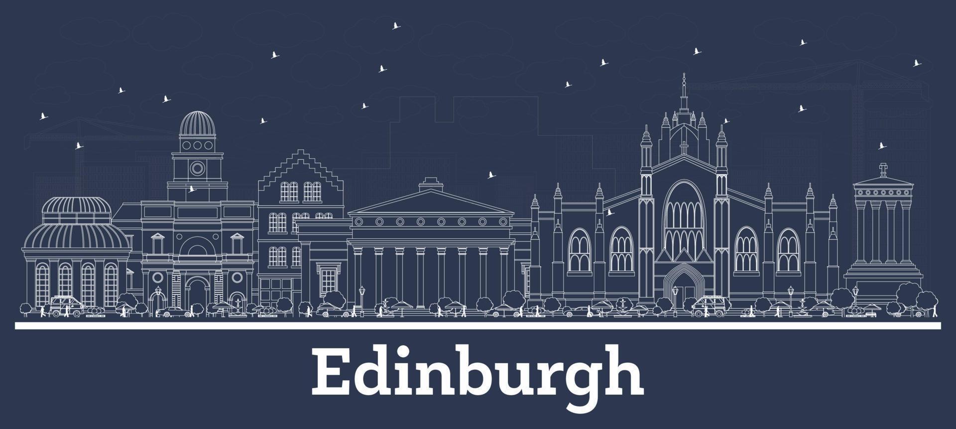 Outline Edinburgh Scotland City Skyline with White Buildings. vector