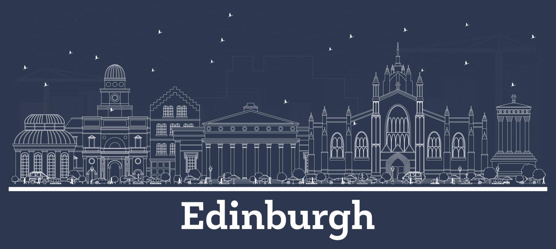 delinear el horizonte de la ciudad de edimburgo, escocia, con edificios blancos. vector