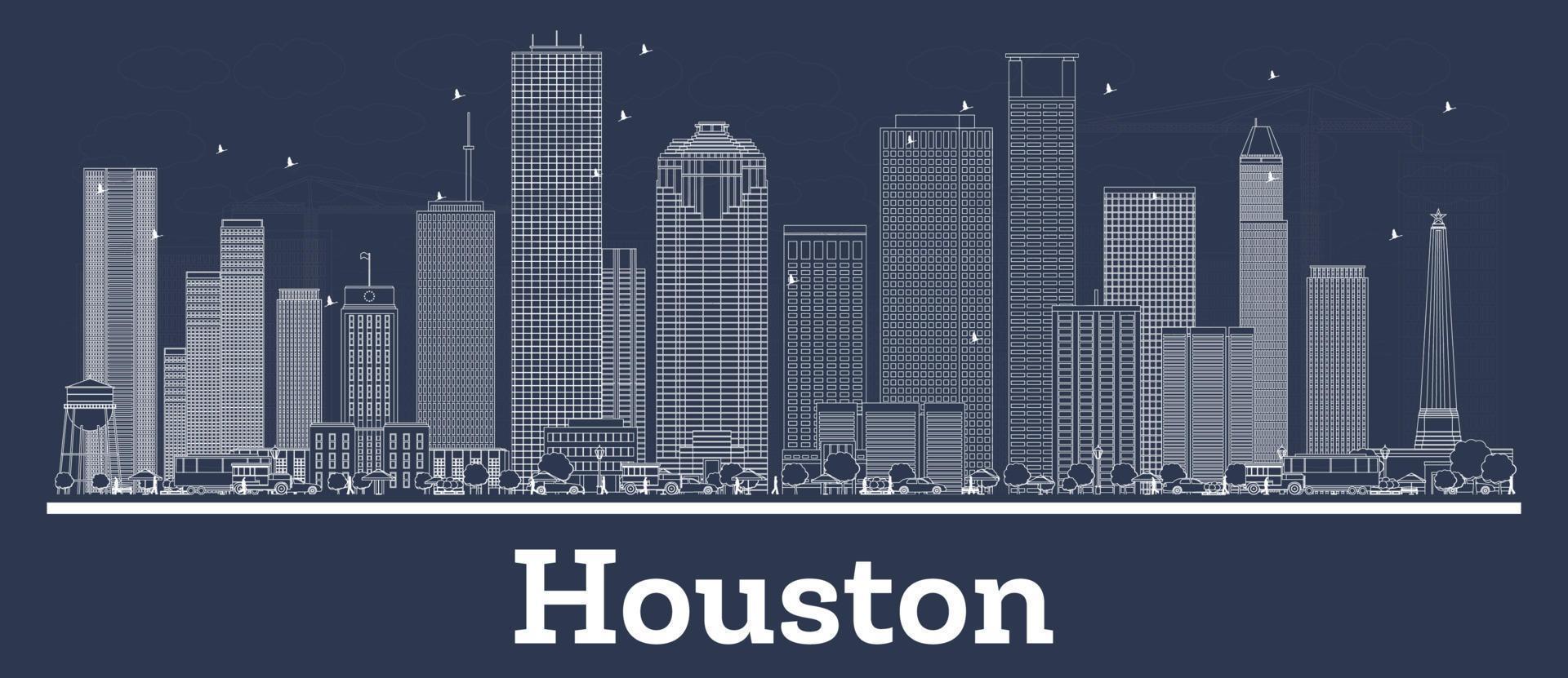 delinear el horizonte de la ciudad de houston, texas, con edificios blancos. vector