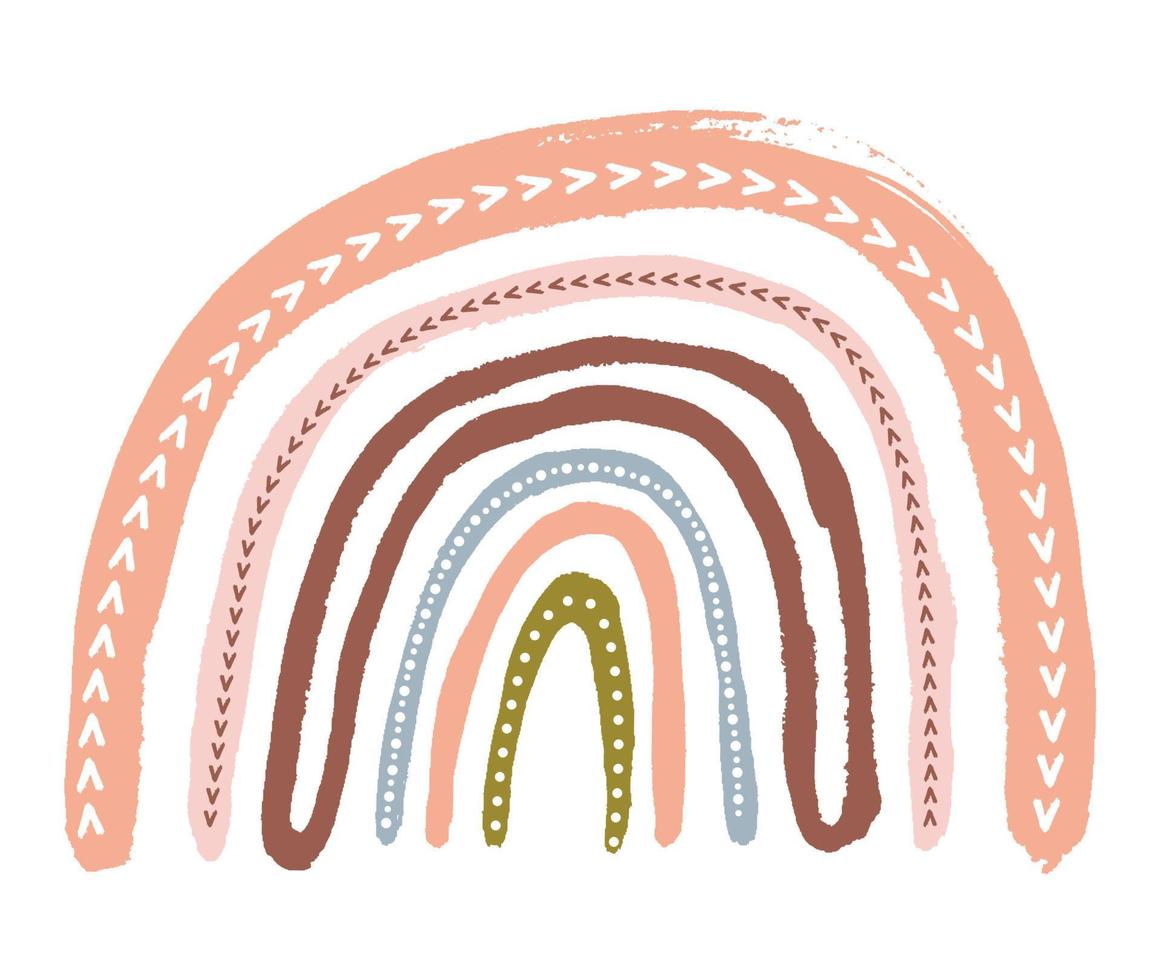 Scandinavian Boho Nursery Rainbow Print For Playroom With Neutral Gender Colors. vector