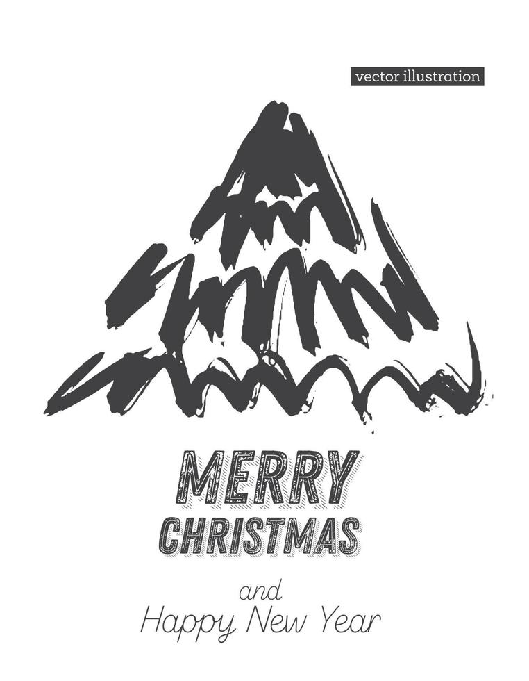 Christmas Tree Sketch Isolated on White Background. Merry Christmas. Silhouette of Hand Drawn Spruce Tree. vector