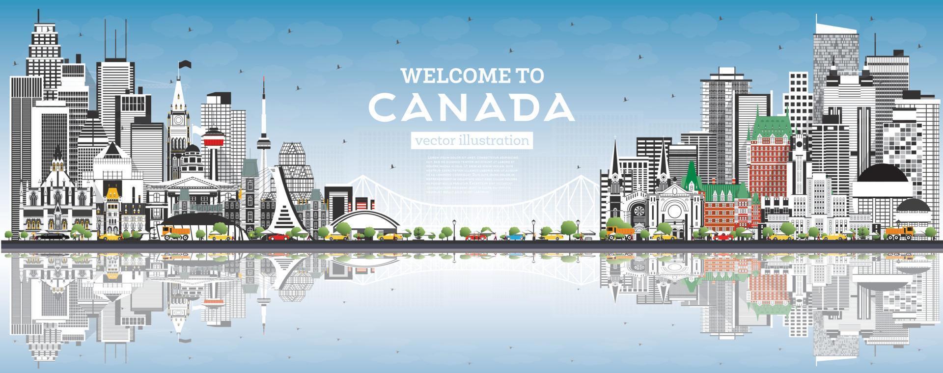 Welcome to Canada City Skyline with Gray Buildings and Blue Sky. vector