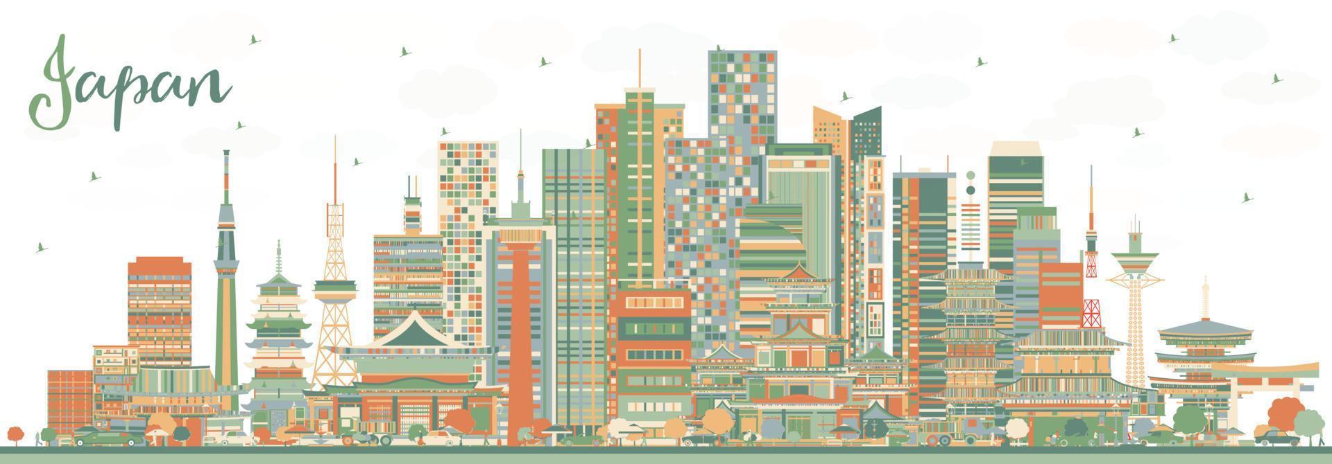 Japan City Skyline with Color Buildings. vector