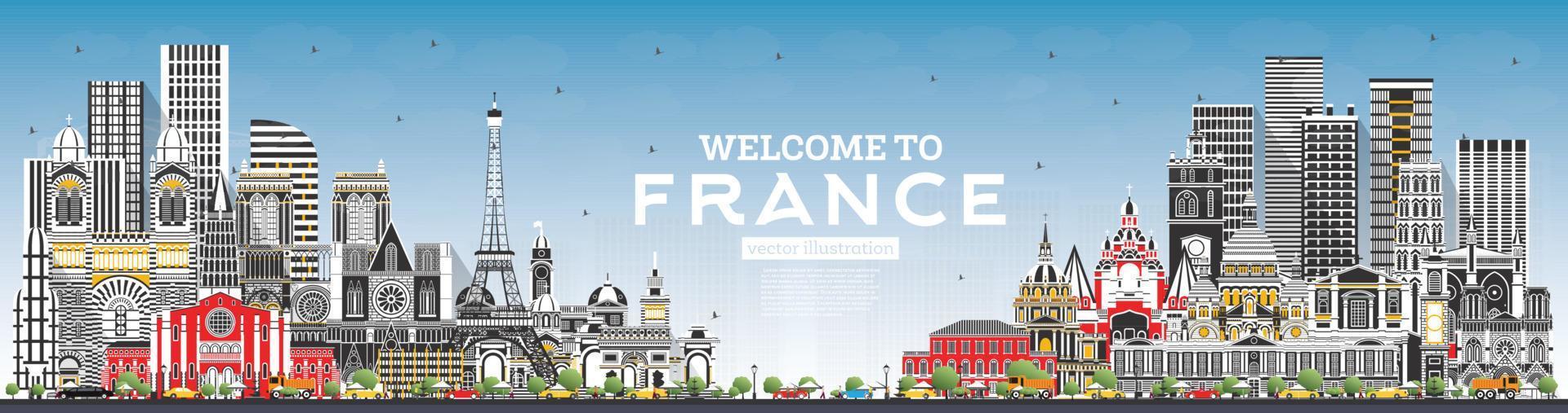 bienvenido al horizonte de francia con edificios grises y cielo azul. vector