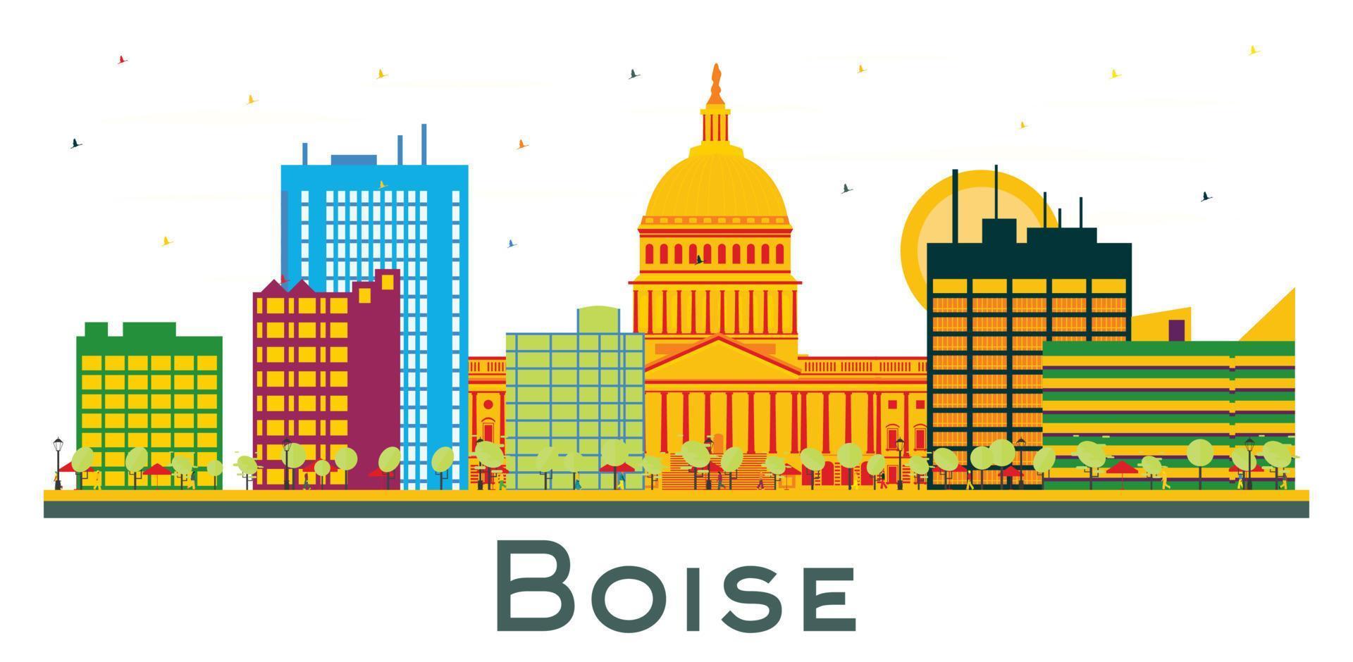 horizonte de la ciudad de boise idaho con edificios de color aislados en blanco. vector