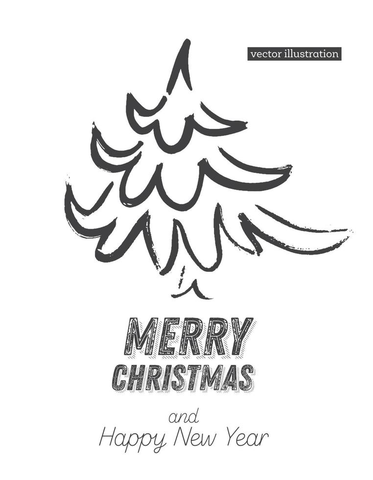 Christmas Tree Sketch Isolated on White Background. Merry Christmas. Silhouette of Hand Drawn Spruce Tree. vector