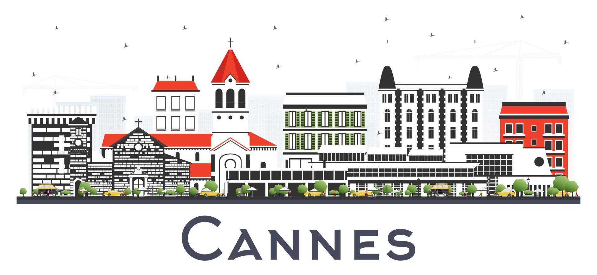 Cannes France City Skyline with Gray Buildings Isolated on White. vector