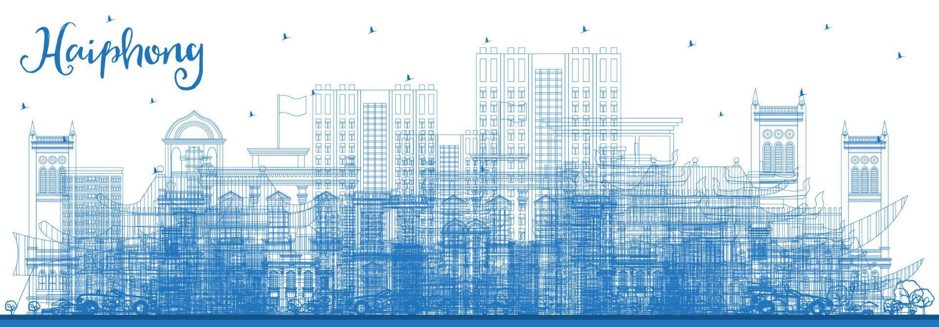 Outline Haiphong Vietnam City Skyline with Blue Buildings. vector