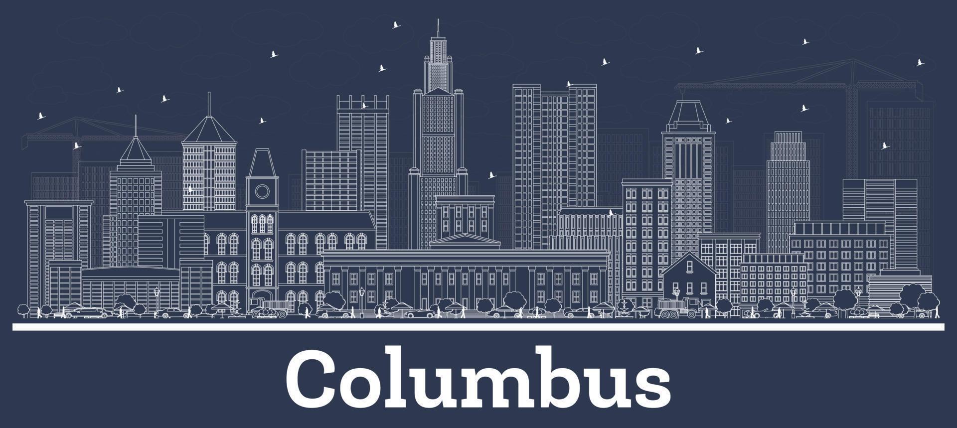 delinear el horizonte de la ciudad de columbus ohio con edificios blancos. vector