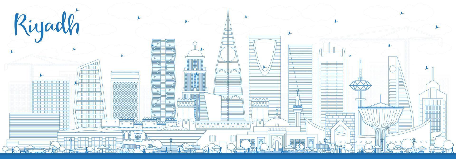 esbozar el horizonte de la ciudad de riyadh arabia saudita con edificios azules. vector