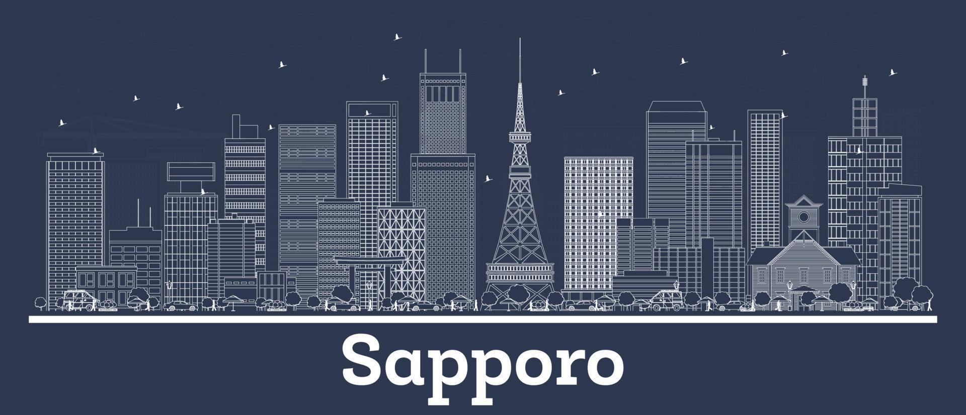 delinear el horizonte de la ciudad de sapporo japón con edificios blancos. vector