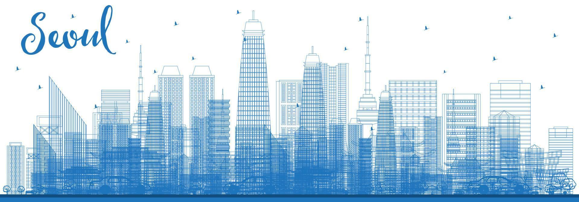 Outline Seoul Korea Skyline with Blue Buildings. vector