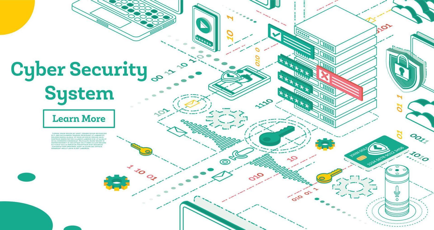 Outline Cyber Security Concept. Isometric Illustration Isolated on White. vector