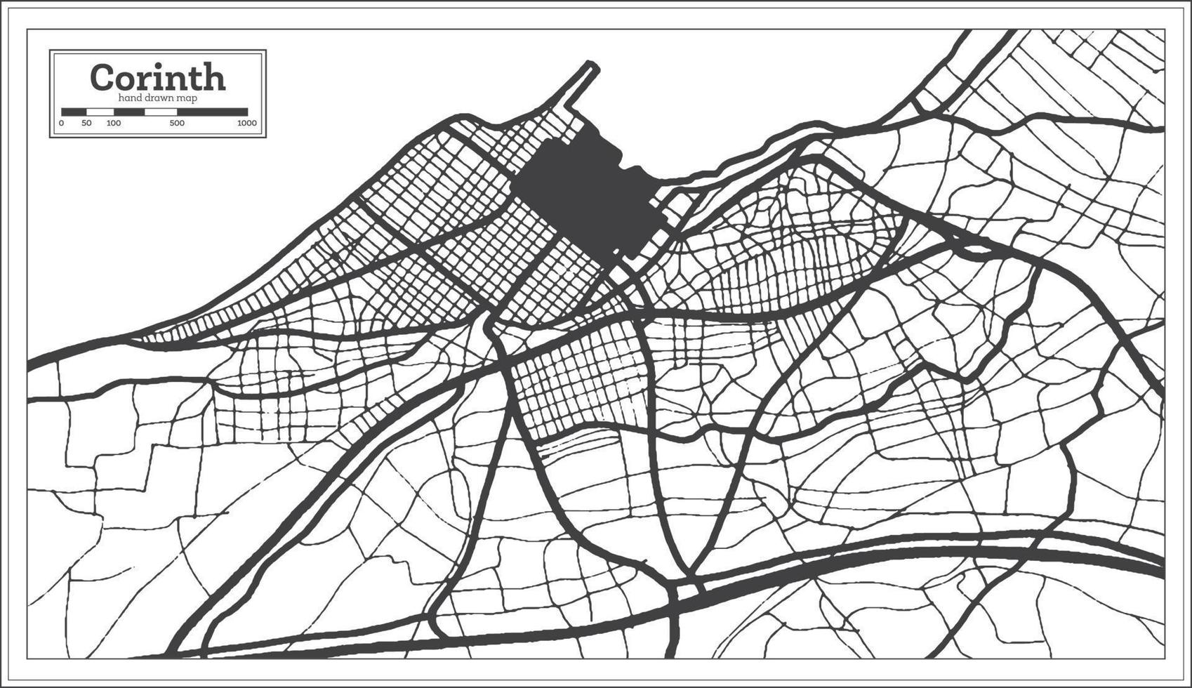 Corinth Greece City Map in Black and White Color in Retro Style. Outline Map. vector