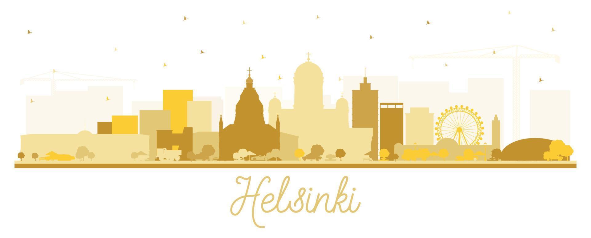 Helsinki Finland City Skyline Silhouette with Golden Buildings Isolated on White. vector