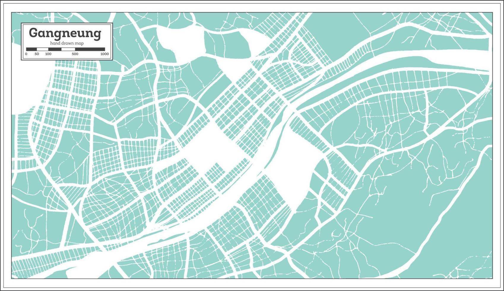 mapa de la ciudad de gangneung corea del sur en estilo retro. esquema del mapa. vector