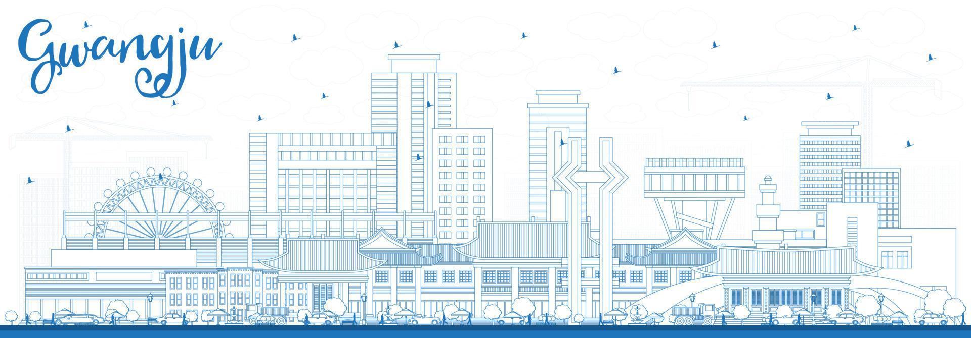 Outline Gwangju South Korea City Skyline with Blue Buildings. vector