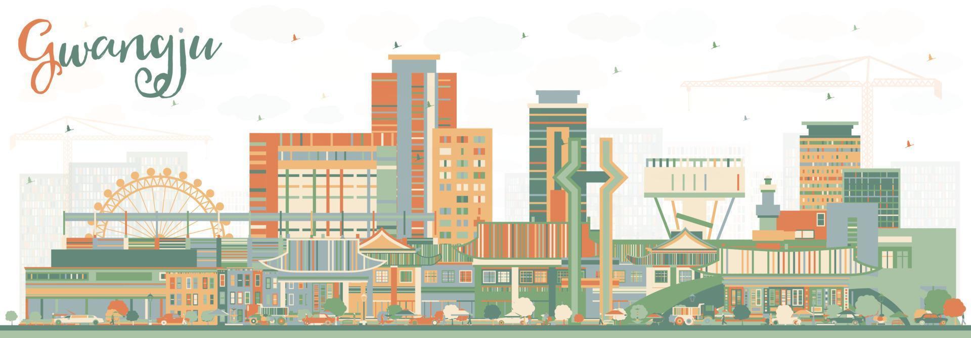 Gwangju South Korea City Skyline with Color Buildings. vector