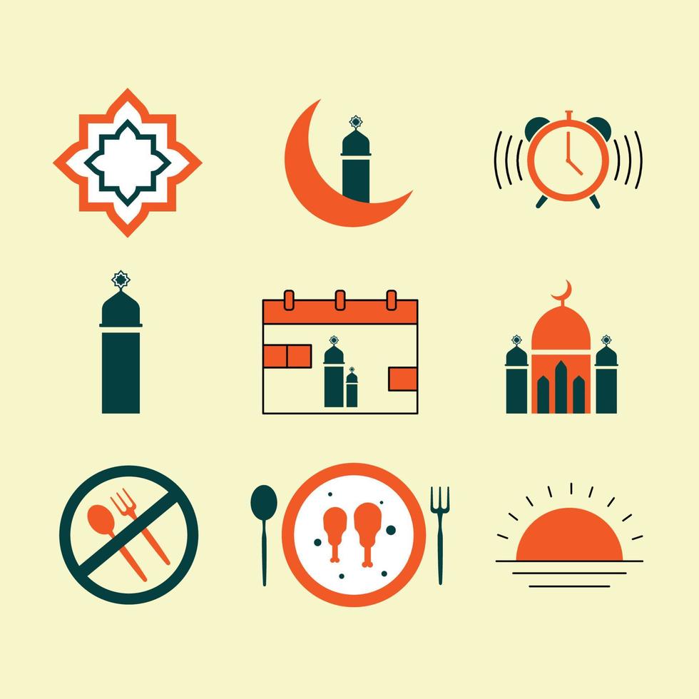 conjunto de iconos para la preparación para dar la bienvenida al mes de ramadán vector