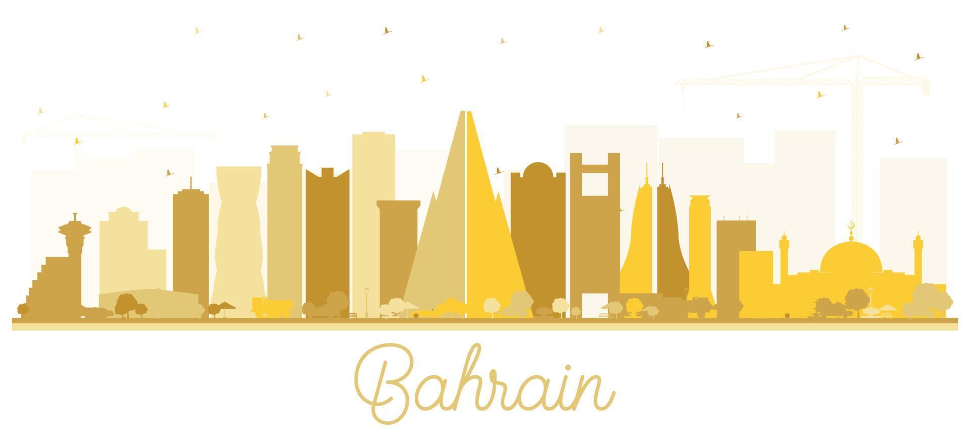 Bahrain City Skyline Silhouette with Golden Buildings Isolated on White. vector