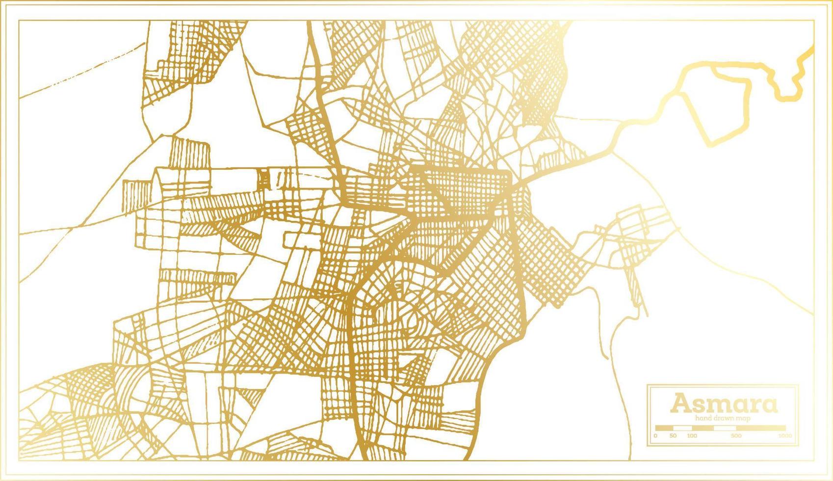 mapa de la ciudad de asmara eritrea en estilo retro en color dorado. esquema del mapa. vector