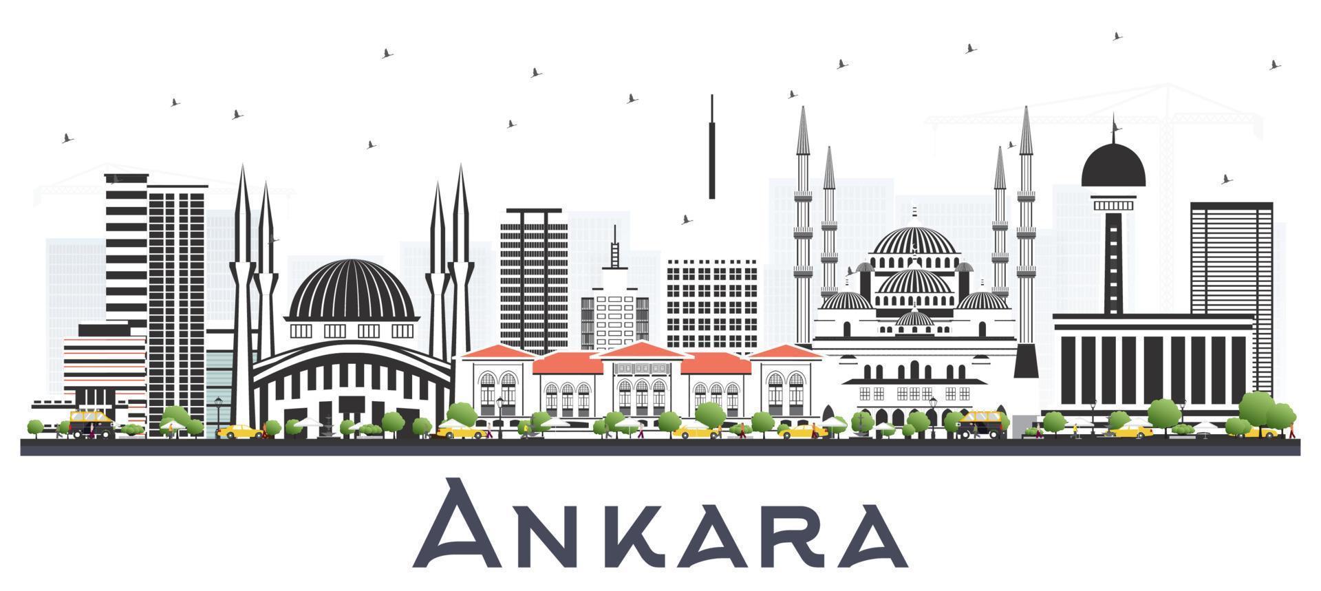 Ankara Turkey City Skyline with Color Buildings Isolated on White. vector