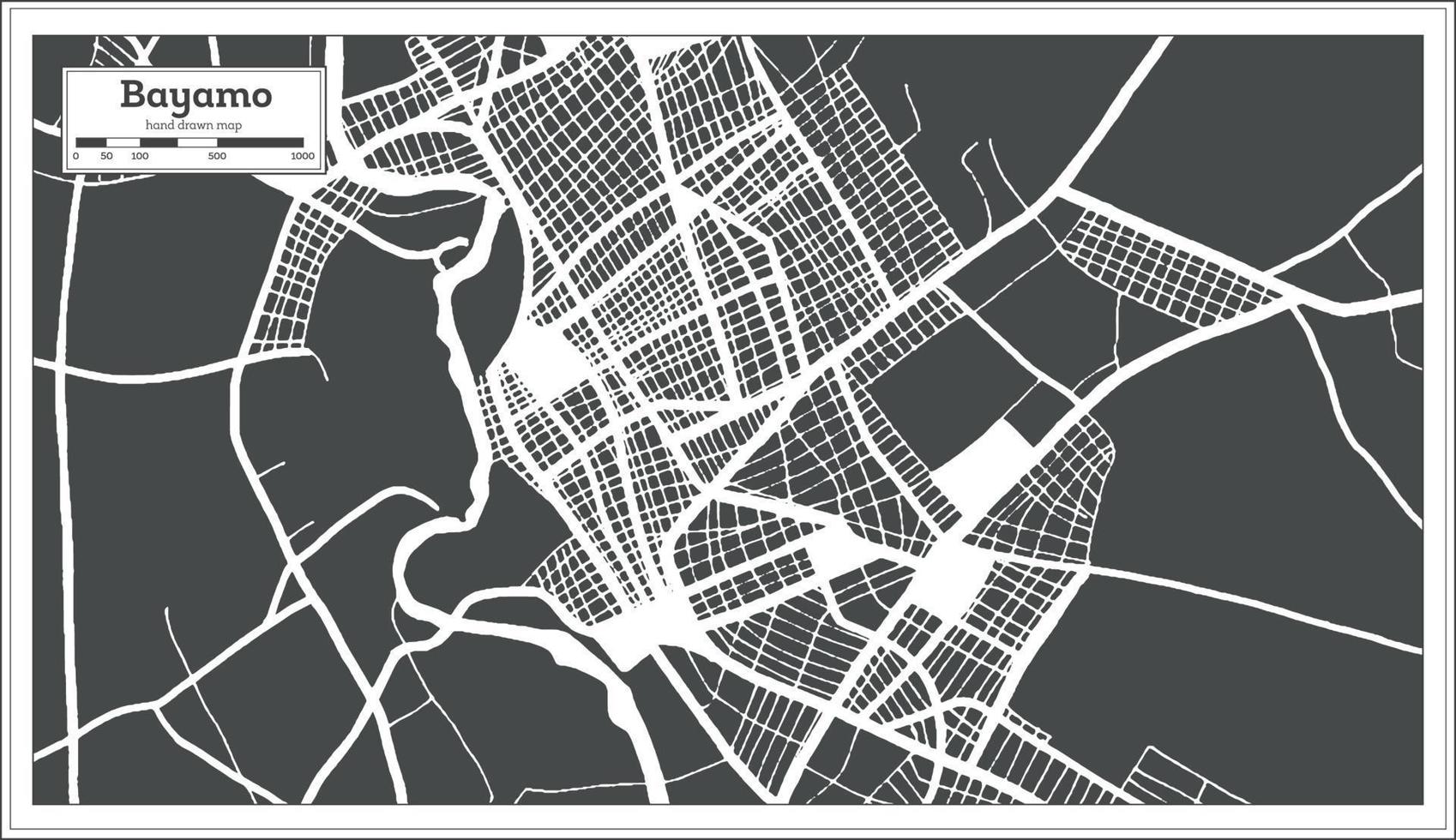 mapa de la ciudad de bayamo cuba en estilo retro. esquema del mapa. vector