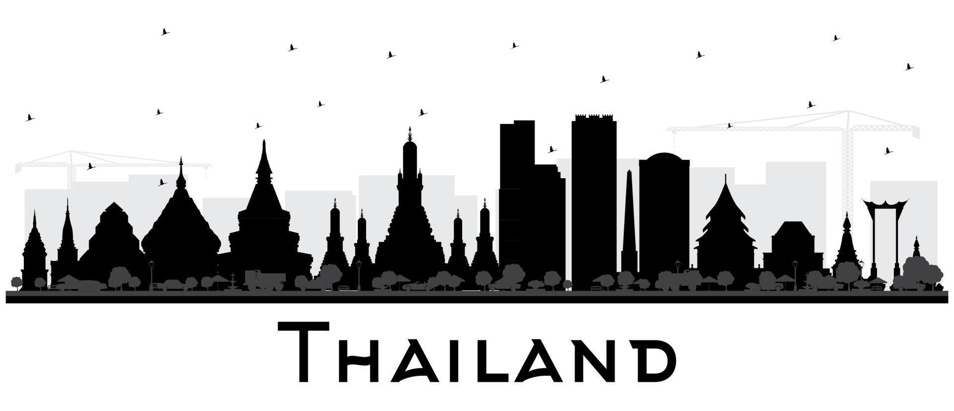 silueta del horizonte de la ciudad de tailandia con edificios negros aislados en blanco. vector