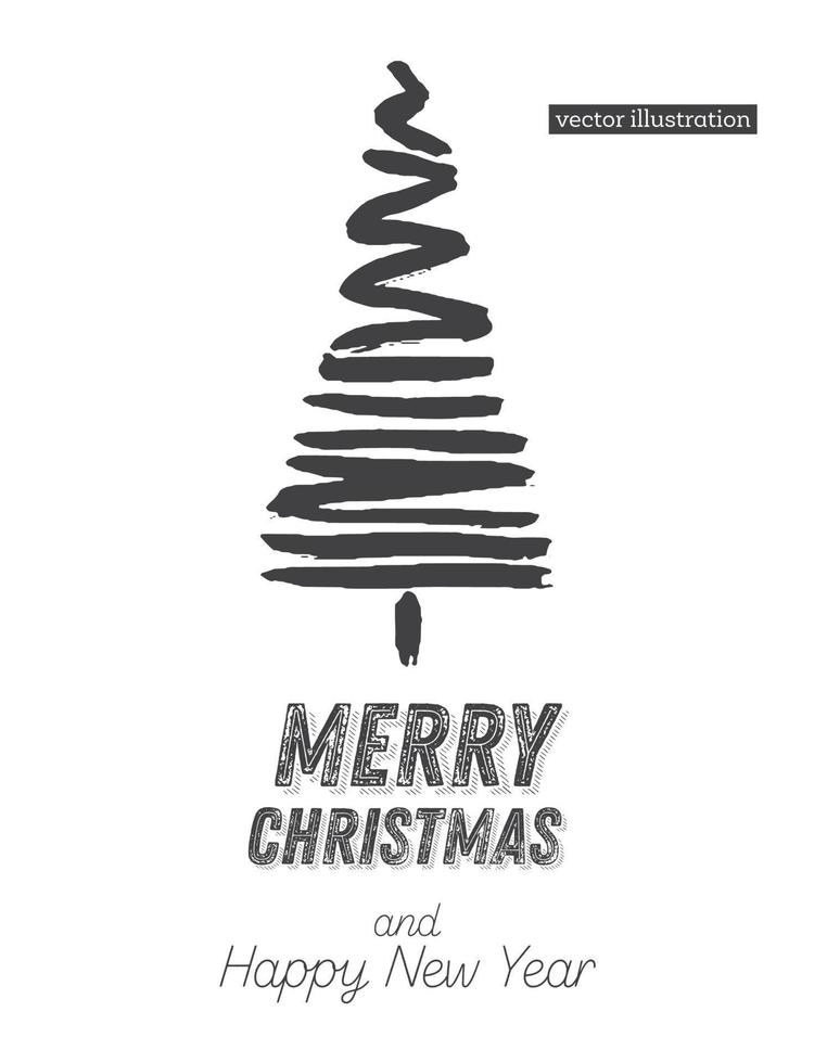 Christmas Tree Sketch Isolated on White Background. Merry Christmas. Silhouette of Hand Drawn Spruce Tree. vector