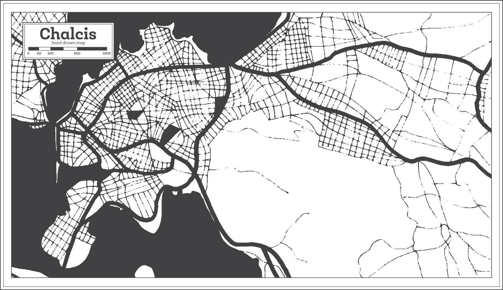 mapa de la ciudad de chalcis grecia en color blanco y negro en estilo retro. esquema del mapa. vector