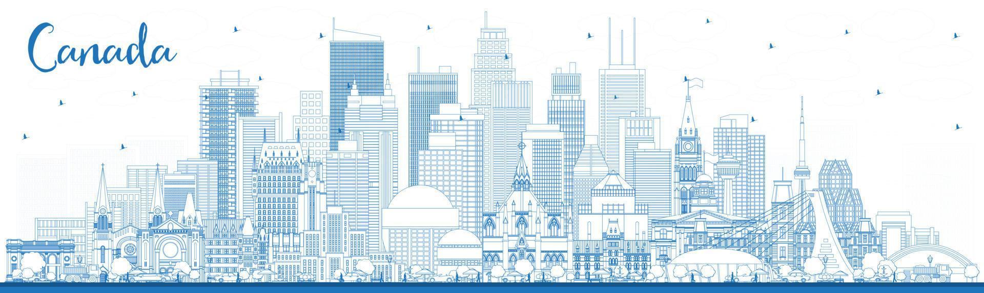 Outline Canada City Skyline with Blue Buildings. vector