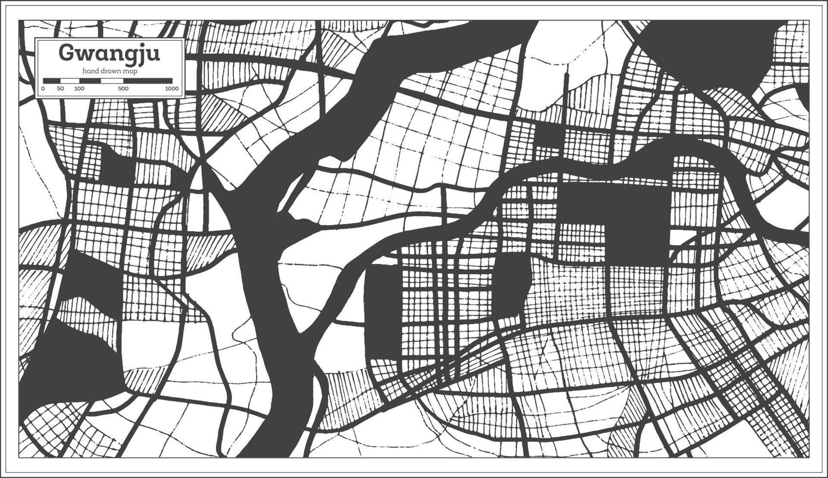 Gwangju South Korea City Map in Black and White Color in Retro Style. vector