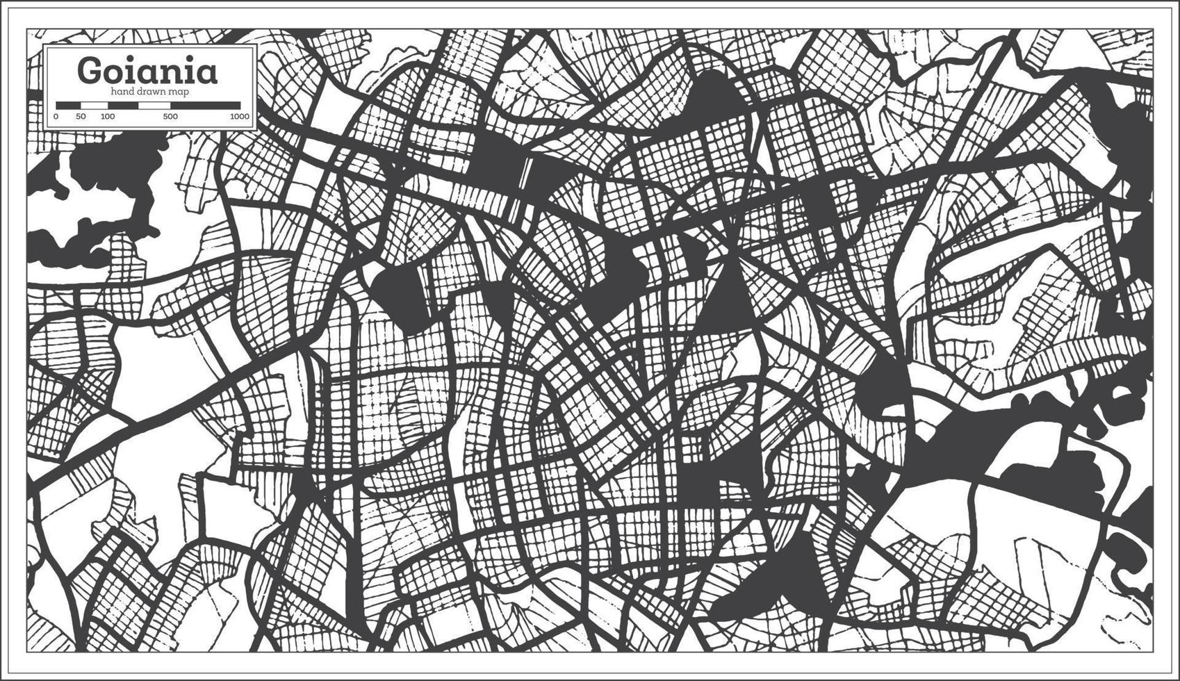 mapa de la ciudad de goiania brasil en color blanco y negro en estilo retro. esquema del mapa. vector