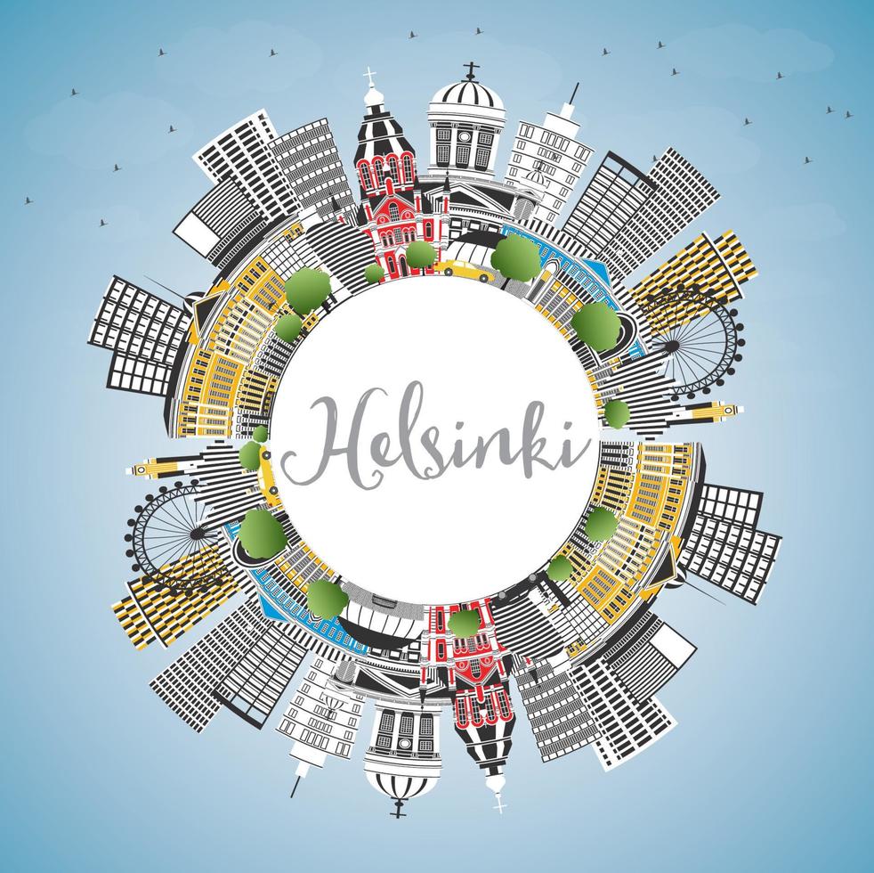 Helsinki Finland City Skyline with Color Buildings, Blue Sky and Copy Space. vector