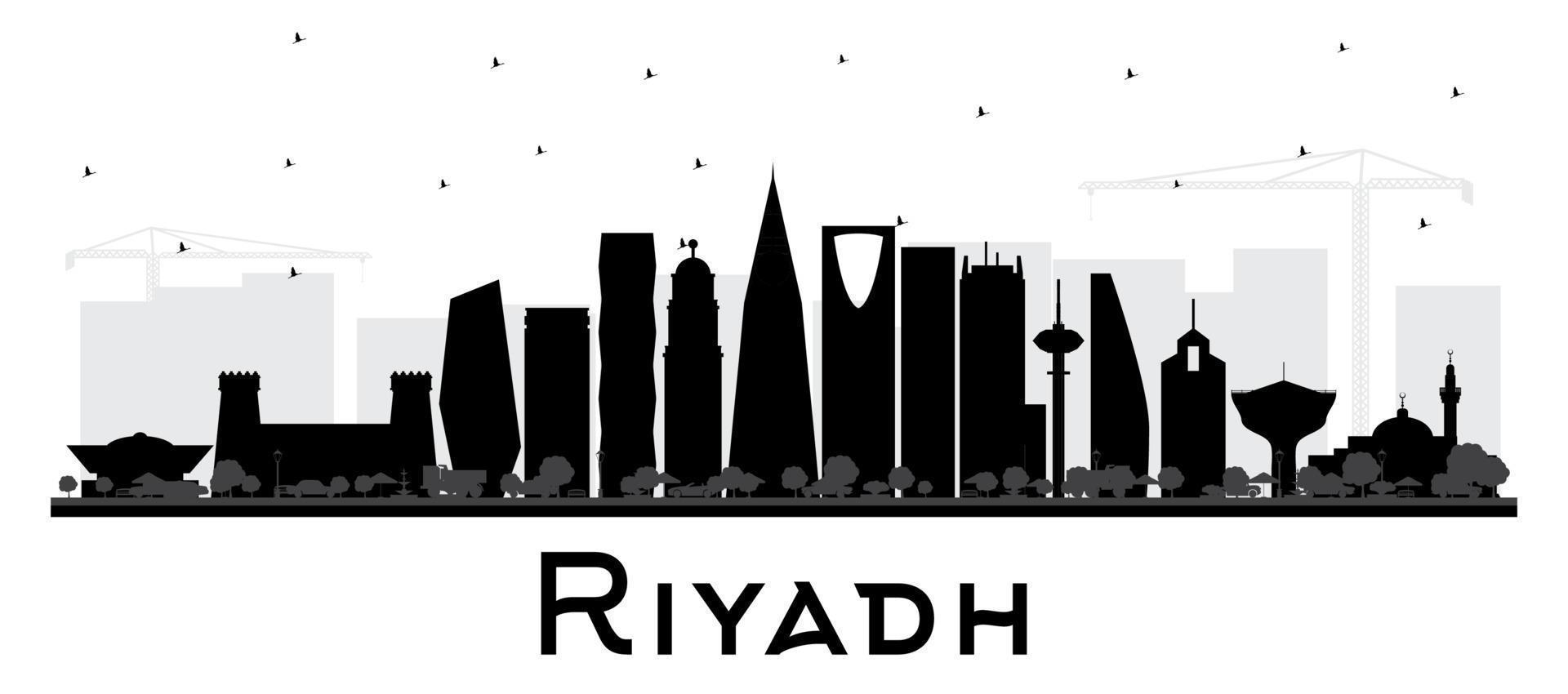 Riyadh Saudi Arabia City Skyline Silhouette with Black Buildings Isolated on White. vector