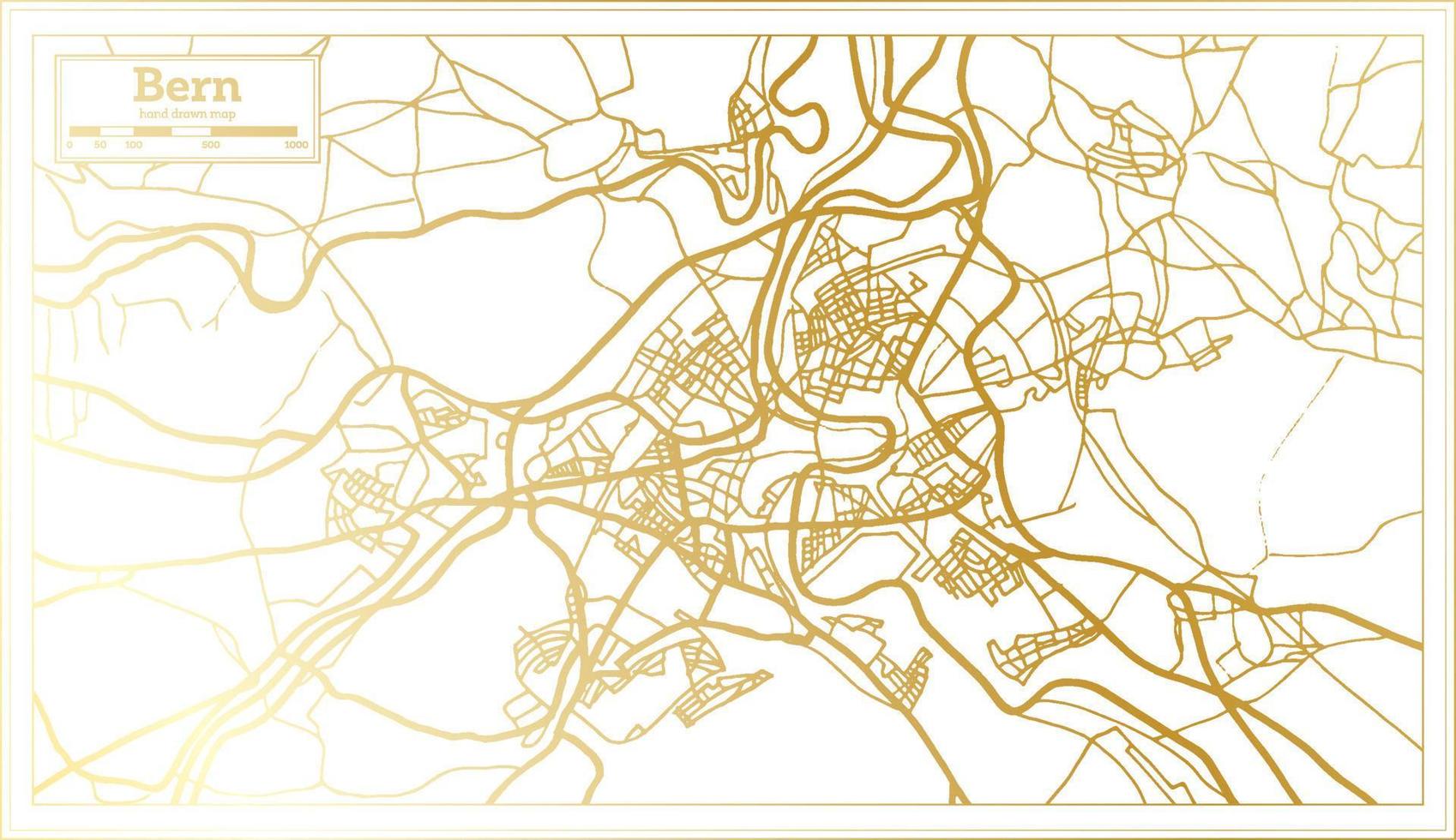 mapa de la ciudad de berna suiza en estilo retro en color dorado. esquema del mapa. vector