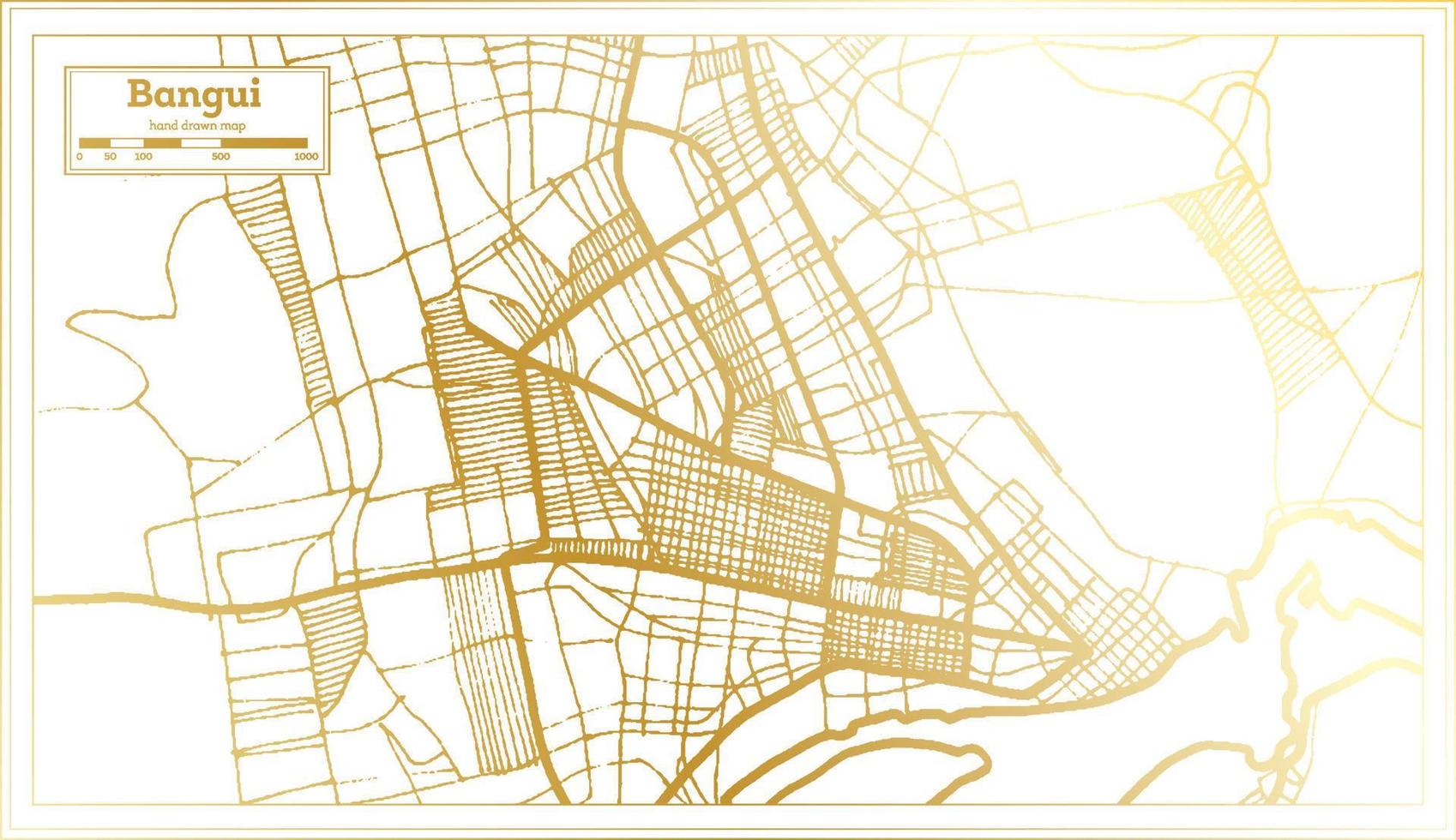mapa de la ciudad de la república centroafricana de bangui en estilo retro en color dorado. esquema del mapa. vector