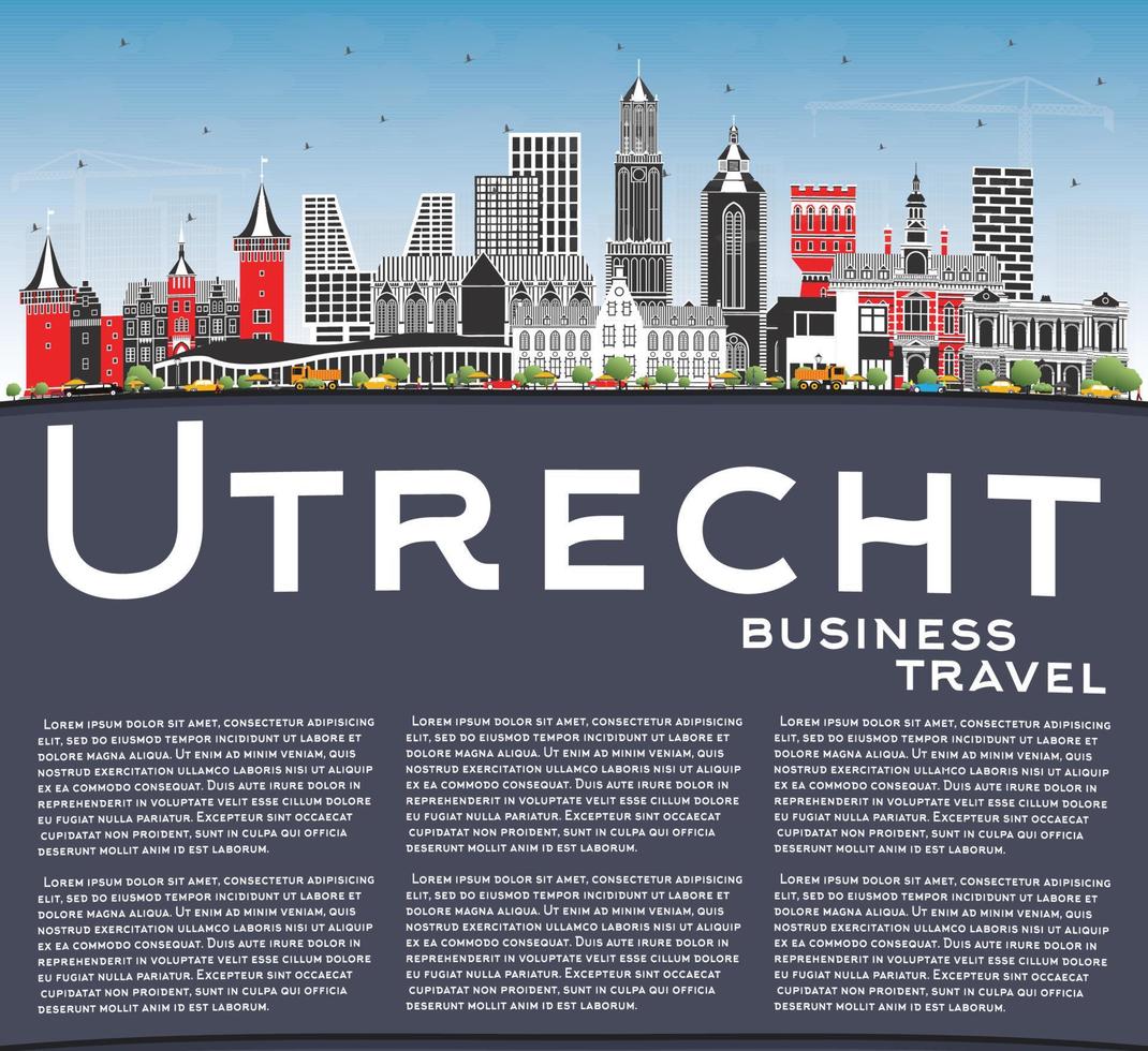 Utrecht Netherlands City Skyline with Color Buildings, Blue Sky and Copy Space. vector