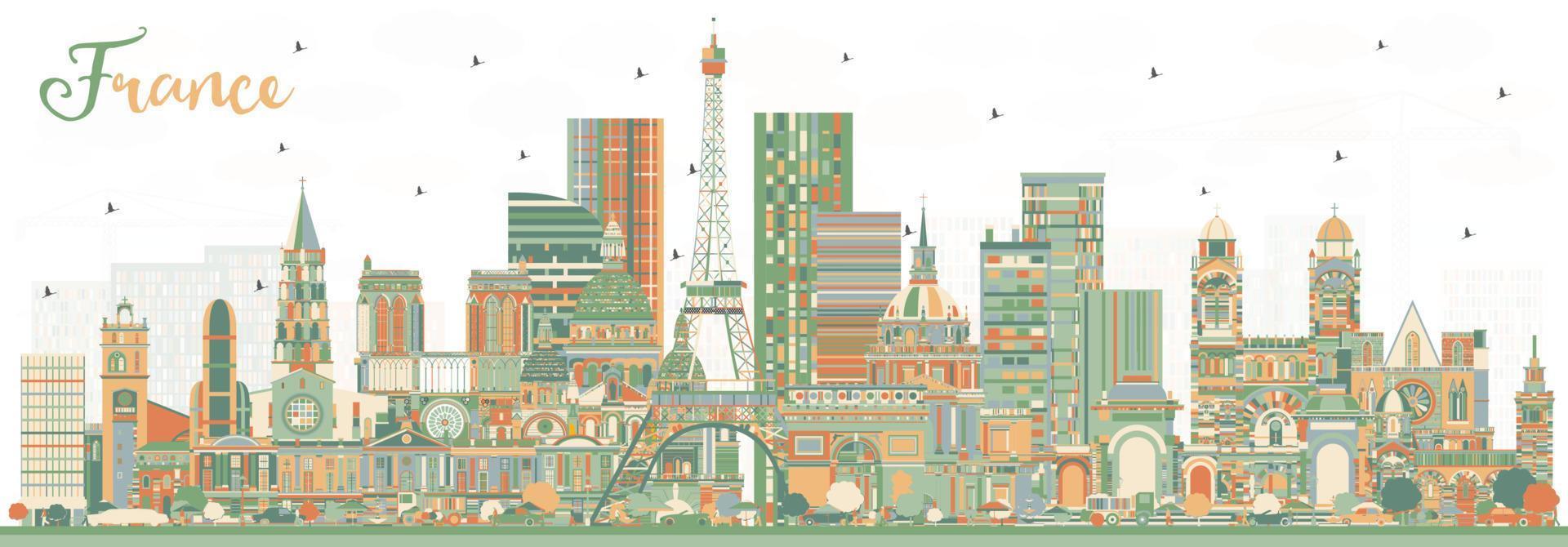 France Skyline with Color Buildings. vector