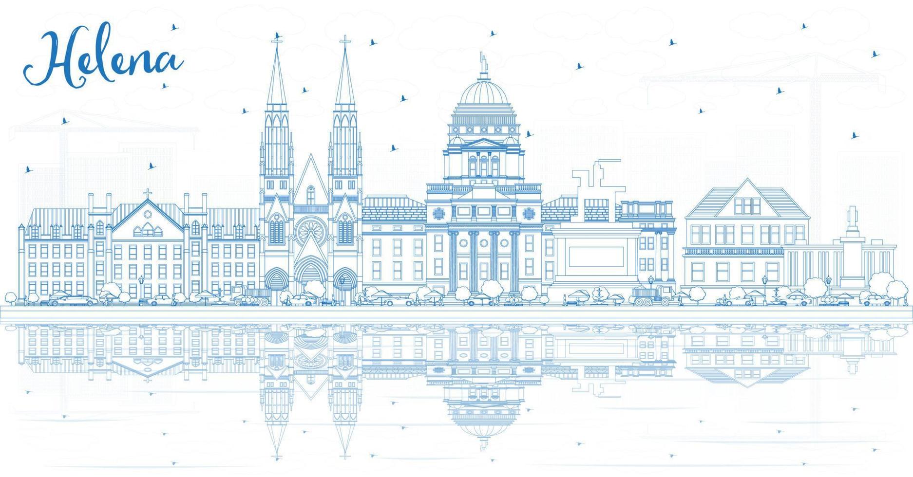 esbozar el horizonte de la ciudad de helena montana con edificios azules y reflejos. vector