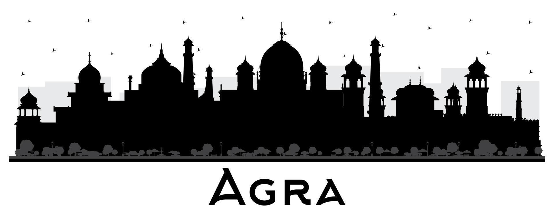 silueta del horizonte de la ciudad de agra india con edificios negros aislados en blanco vector