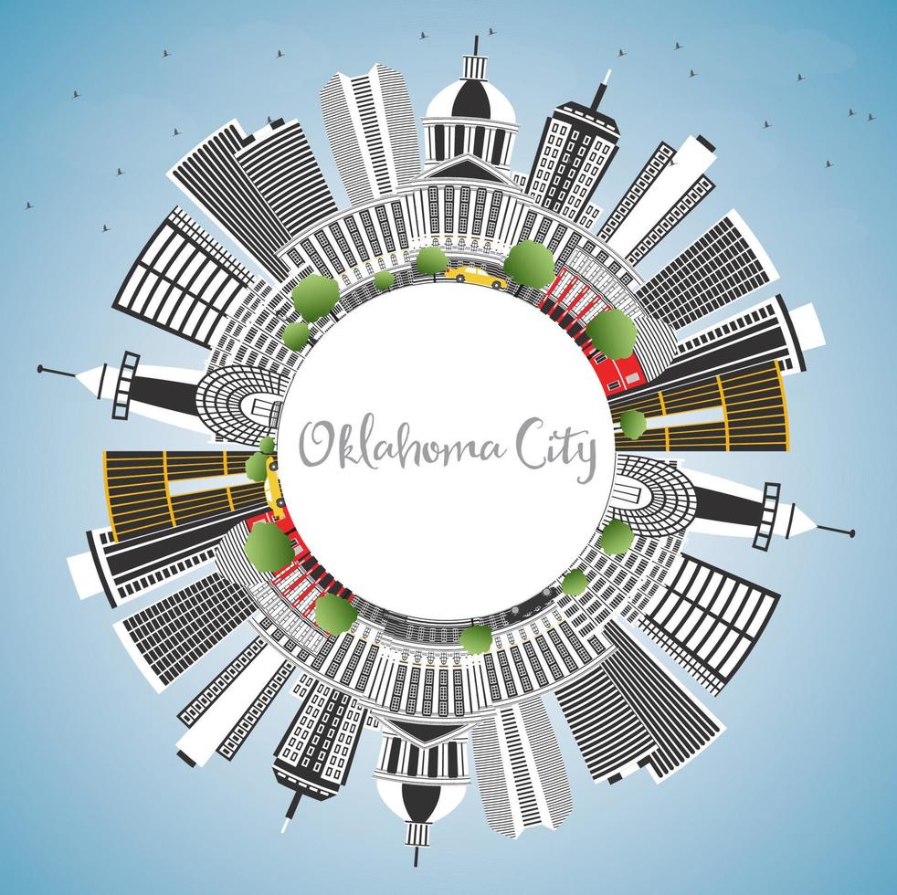 el horizonte de la ciudad de oklahoma con edificios grises, cielo azul y espacio para copiar. vector