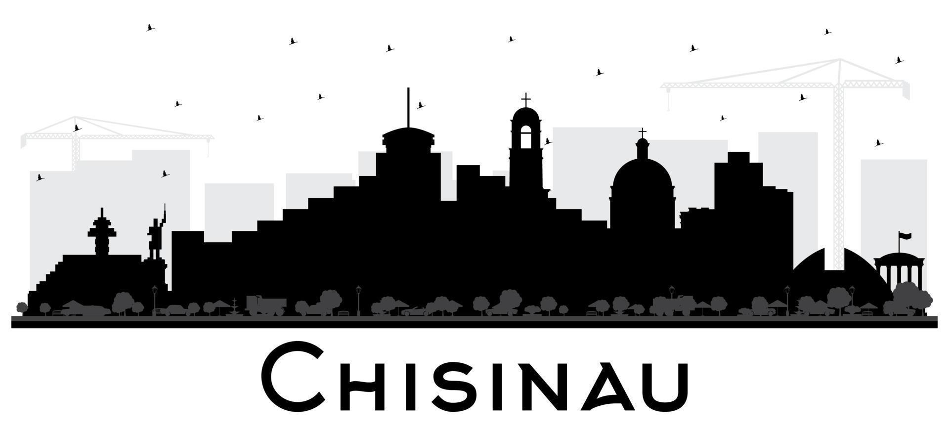 Chisinau Moldova City Skyline Silhouette with Black Buildings Isolated on White. vector