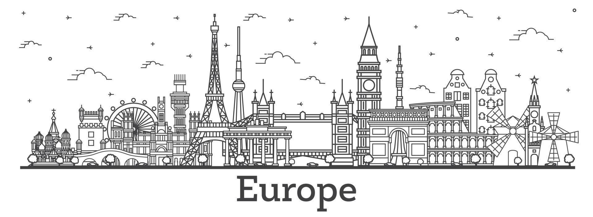 Outline Famous Landmarks in Europe. vector