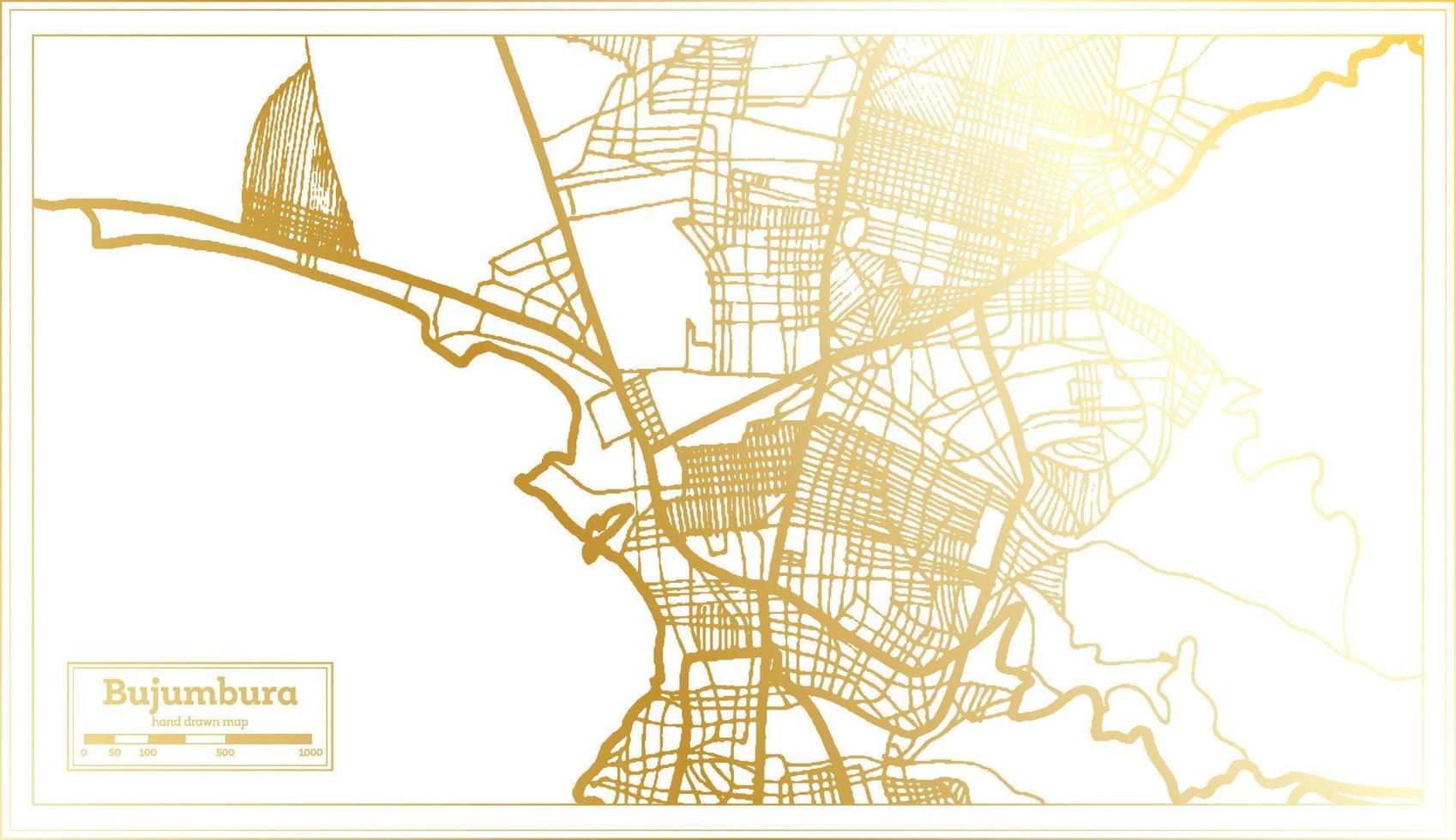 Bujumbura Burundi City Map in Retro Style in Golden Color. Outline Map. vector