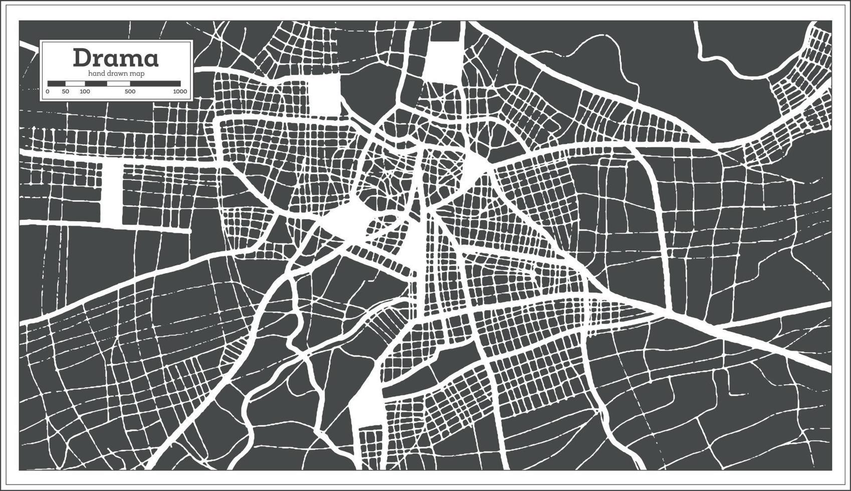 drama mapa de la ciudad de grecia en estilo retro. esquema del mapa. vector